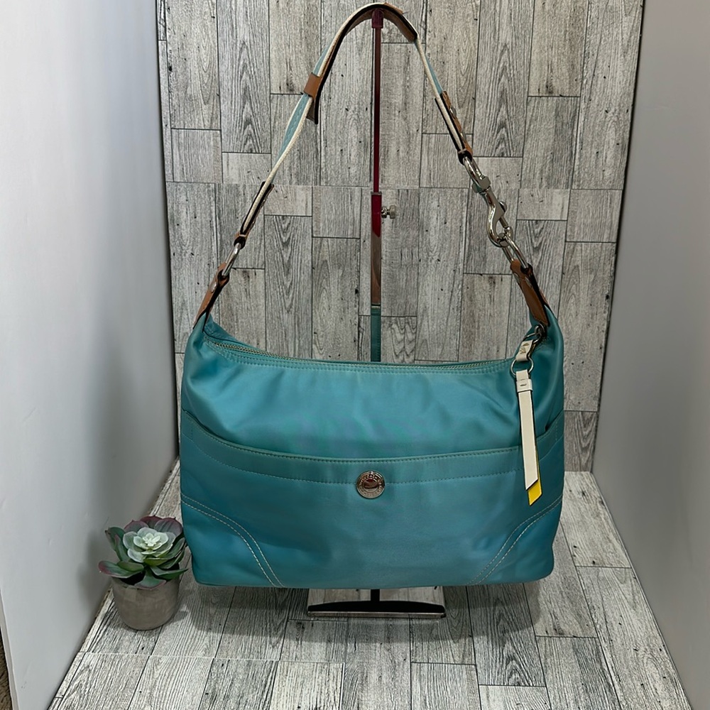 Coach loved blue shoulder hobo silver hardware see pictures